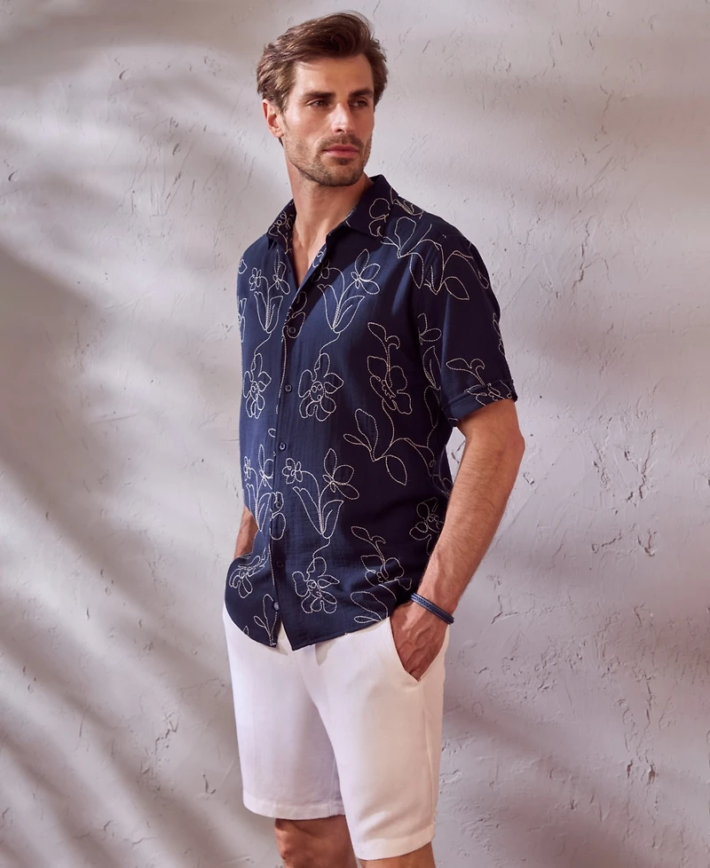 Cubavera Men's Embroidered Short Sleeve Button Down Shirt