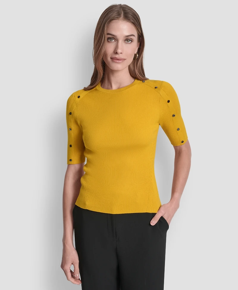 Dkny Women's Button Detail Short Sleeve Sweater