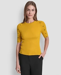 Dkny Women's Button Detail Short Sleeve Sweater
