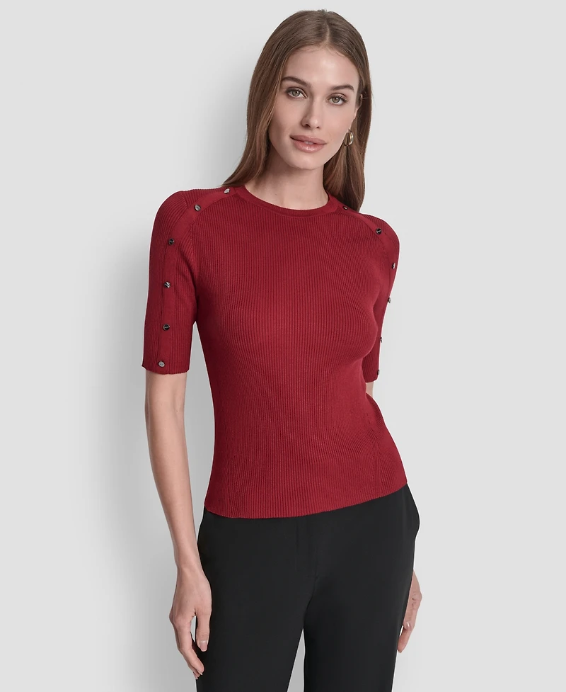 Dkny Women's Button Detail Short Sleeve Sweater