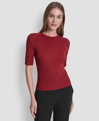 Dkny Women's Button Detail Short Sleeve Sweater