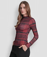 Dkny Women's Long Sleeve Fitted Funnel Neck Tissue Mesh Top