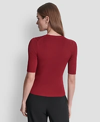 Dkny Women's Button Detail Short Sleeve Sweater