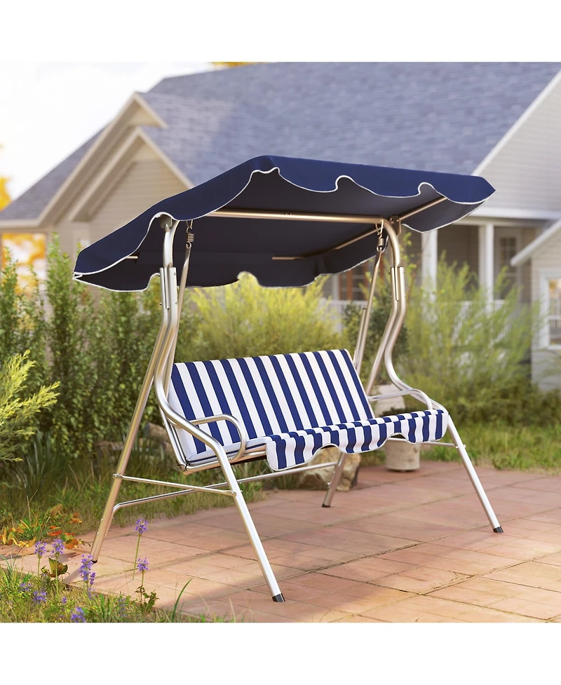 Outsunny 3-Person Porch Swing with Adjustable Canopy, & Stripe