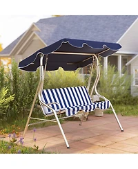 Outsunny 3-Person Porch Swing with Adjustable Canopy, & Stripe