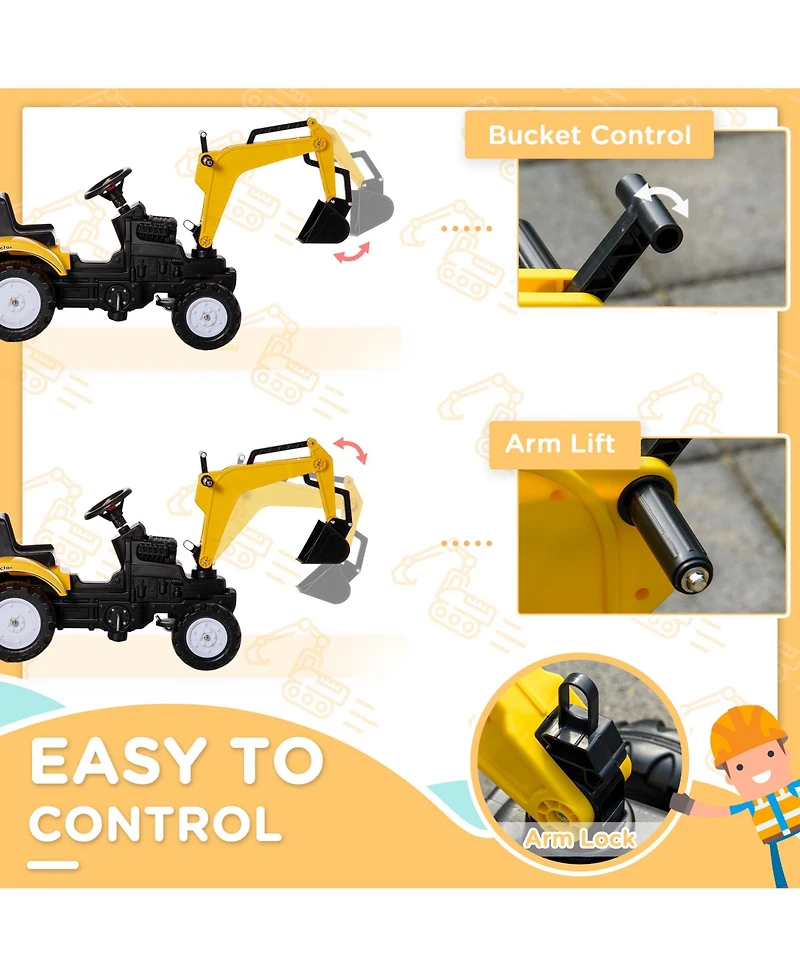 Aosom Kid's Ride-On Toy, Pedal Digger Construction Car,