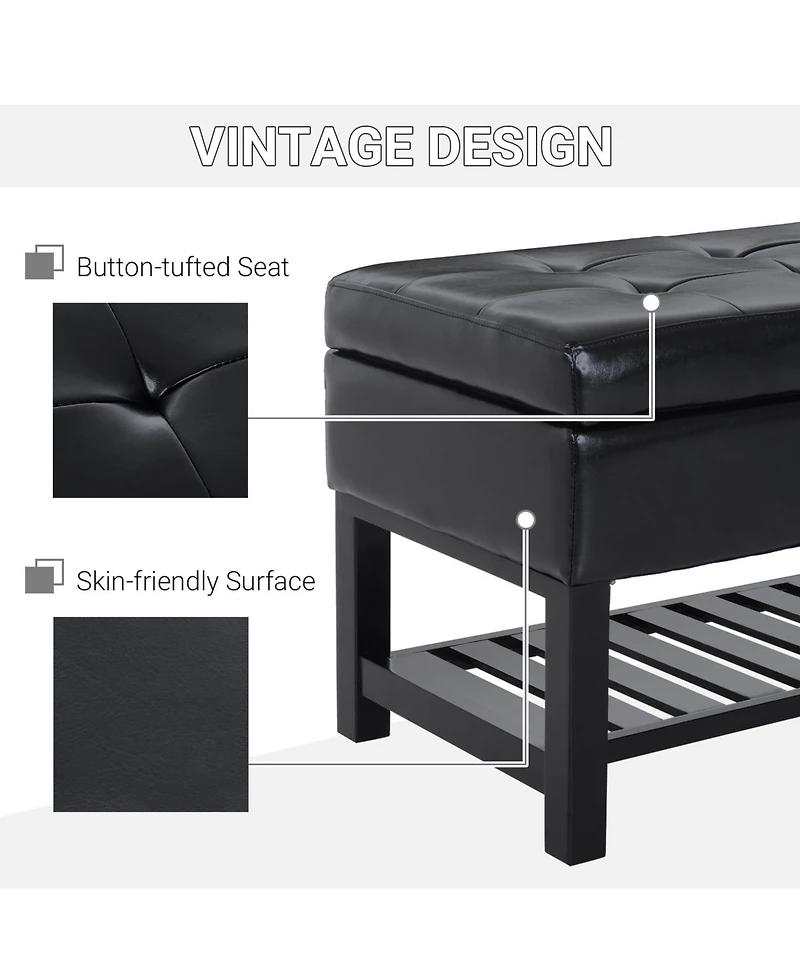 Leather Storage Ottoman Bench Foot Stool Shoe Rack Furniture Three Person