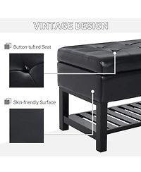Leather Storage Ottoman Bench Foot Stool Shoe Rack Furniture Three Person