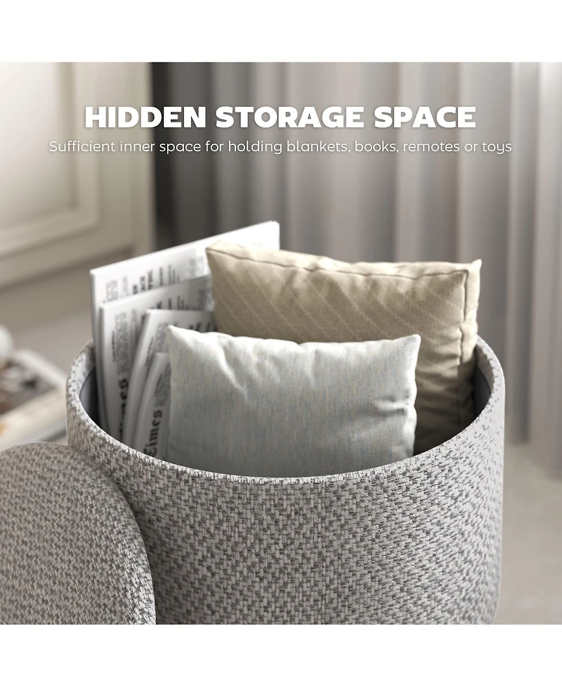 Homcom Storage Ottoman, Round Stool Chair with Cushioned Top, Light