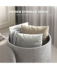 Homcom Storage Ottoman, Round Stool Chair with Cushioned Top, Light