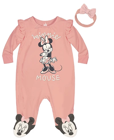 Disney Baby Girls Minnie Mouse Sleep and Play Coverall Set