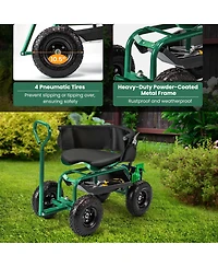 Costway Rolling Garden Cart Height Adjustable Scooter with Swivel Seat & Tool Storage