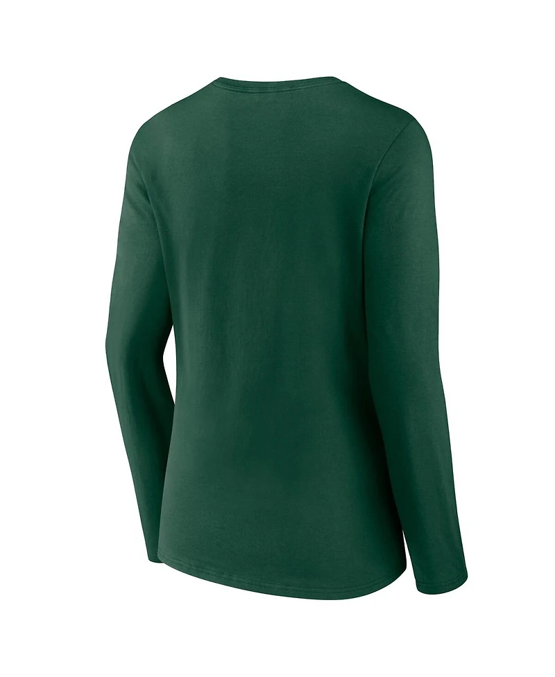Fanatics Women's Hunter Green Milwaukee Bucks Iconic Tumble Long Sleeve V-Neck T-Shirt