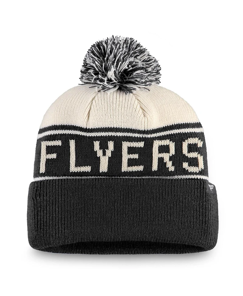 Fanatics Men's Black Philadelphia Flyers Heritage Cuffed with Pom Knit Hat