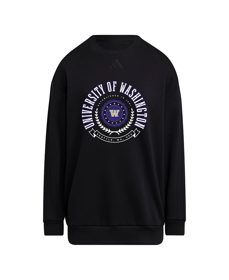 Adidas Women's Black Washington Huskies Oversized Crewneck Pullover Sweatshirt