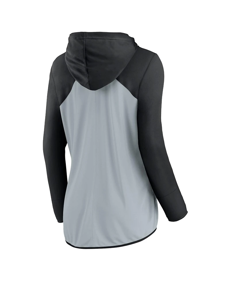 Fanatics Women's Silver/Black Las Vegas Raiders Script Full-Zip Hoodie