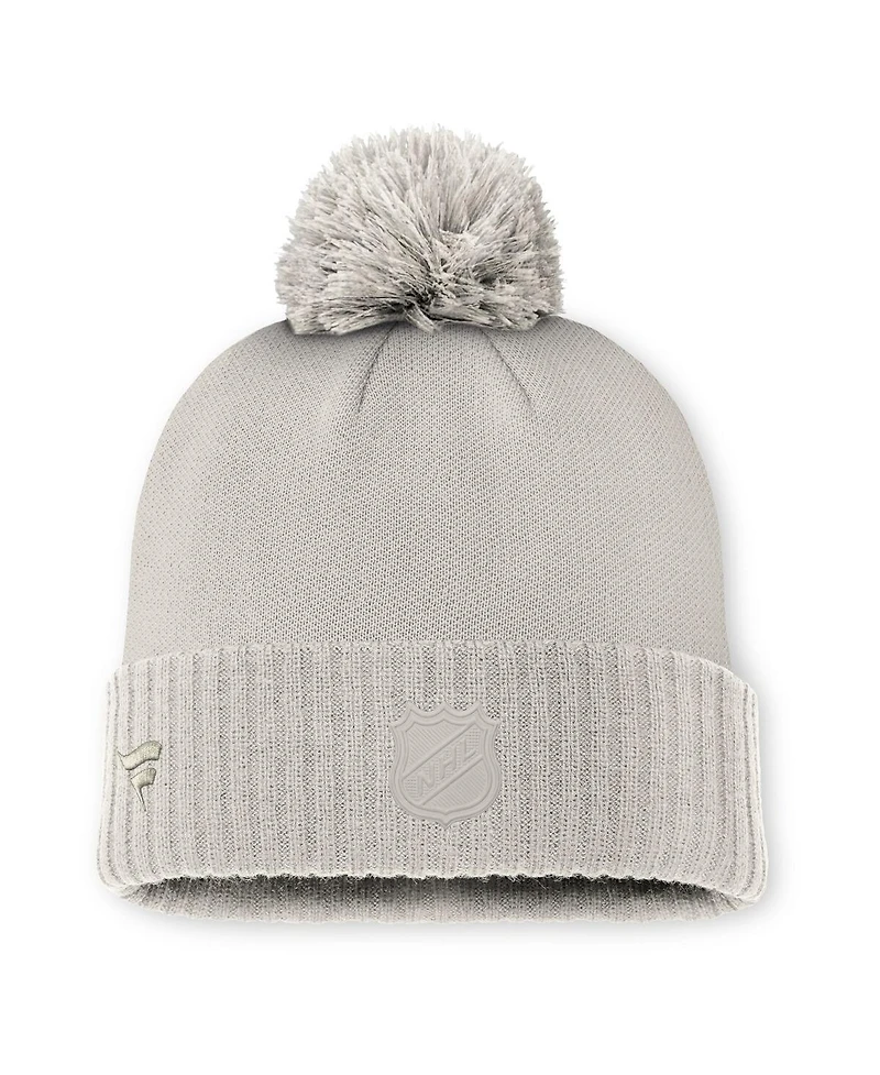 Fanatics Men's Gray Columbus Blue Jackets Road 7 Cuffed with Pom Knit Hat