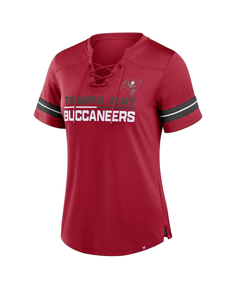 Fanatics Tampa Bay Buccaneers Women's Red Athena Lace-Up V-Neck Fashion Top