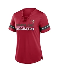 Fanatics Tampa Bay Buccaneers Women's Red Athena Lace-Up V-Neck Fashion Top