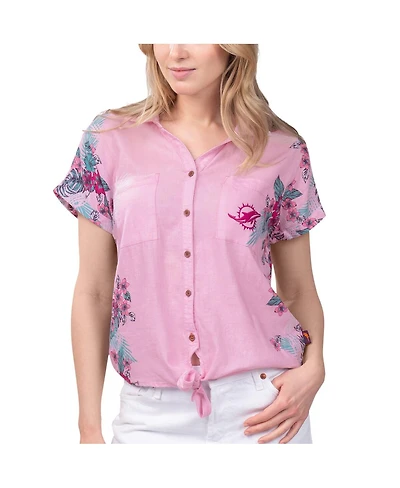Margaritaville Women's Pink Miami Dolphins Stadium Tie-Front Button-Up Shirt