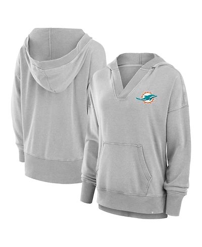 Fanatics Women's Heather Gray Miami Dolphins Initiative Snow Wash French Terry V-Neck Pullover Hoodie