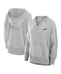 Fanatics Women's Heather Gray Miami Dolphins Initiative Snow Wash French Terry V-Neck Pullover Hoodie