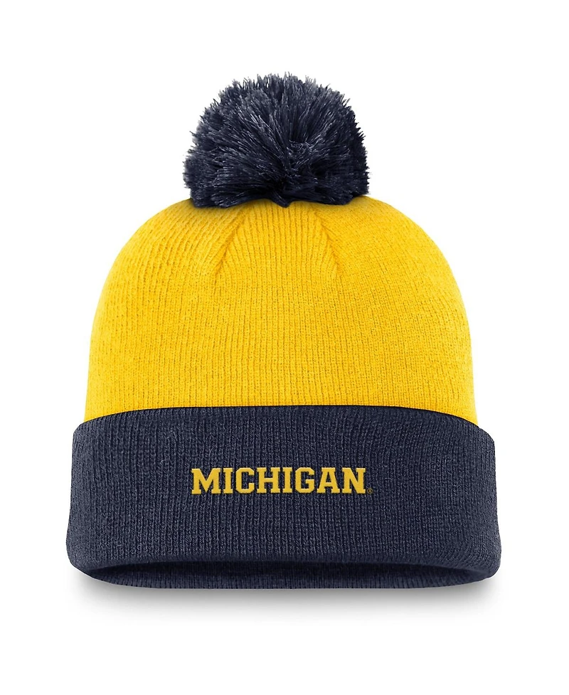 Jordan Men's Maize/Navy Michigan Wolverines Peak Cuffed with Pom Knit Hat