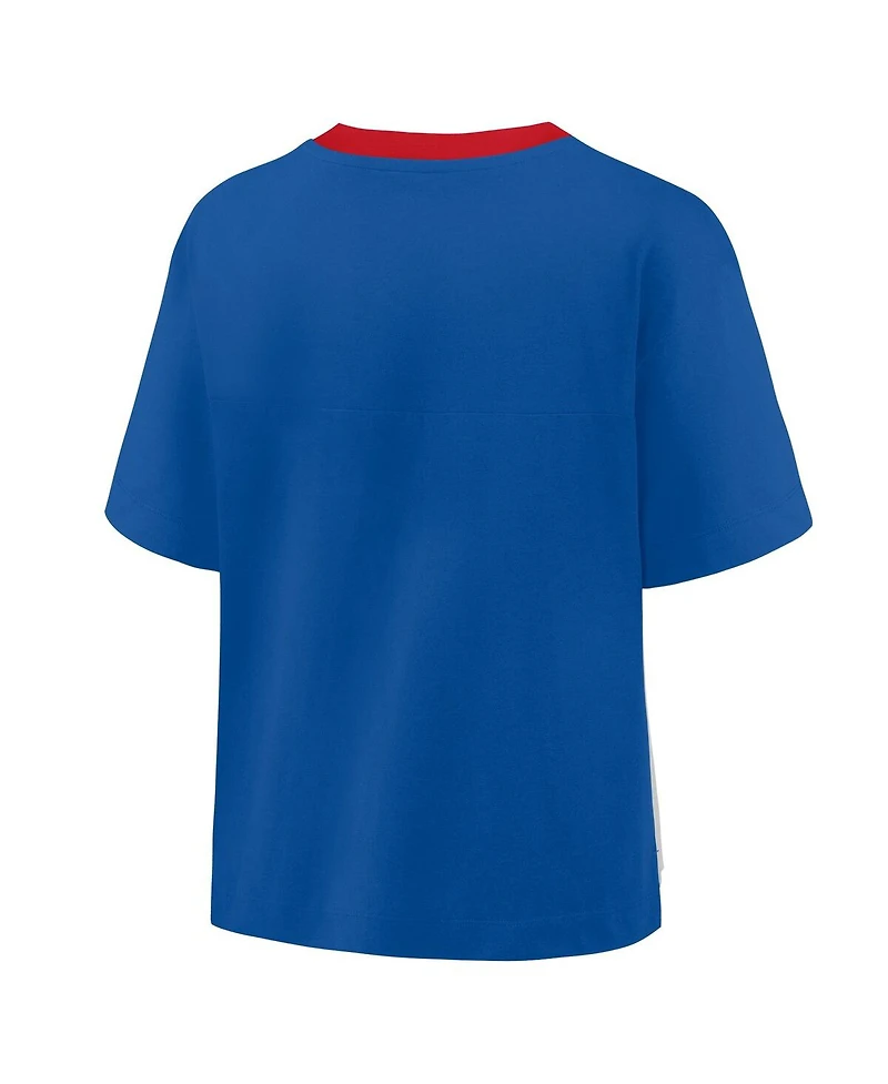 Fanatics Women's Royal/Graphite Chicago Cubs Oversized Race to Win V-Neck T-Shirt