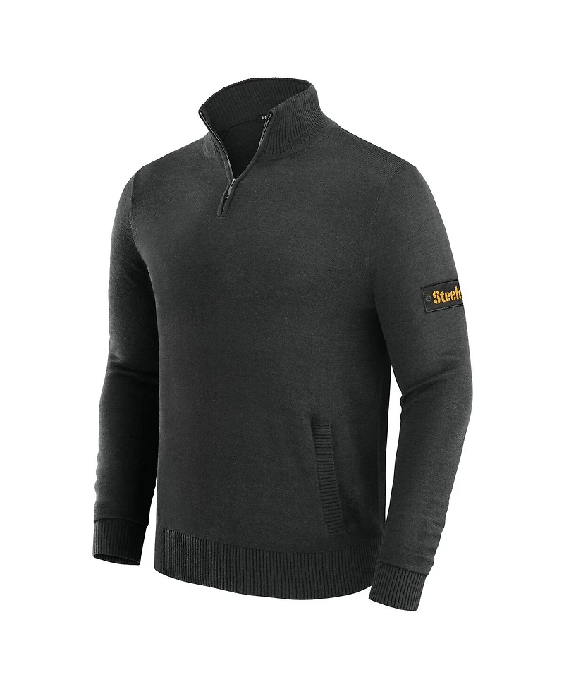 J. Palmer Men's Black Pittsburgh Steelers Franchise Quarter-Zip Sweater