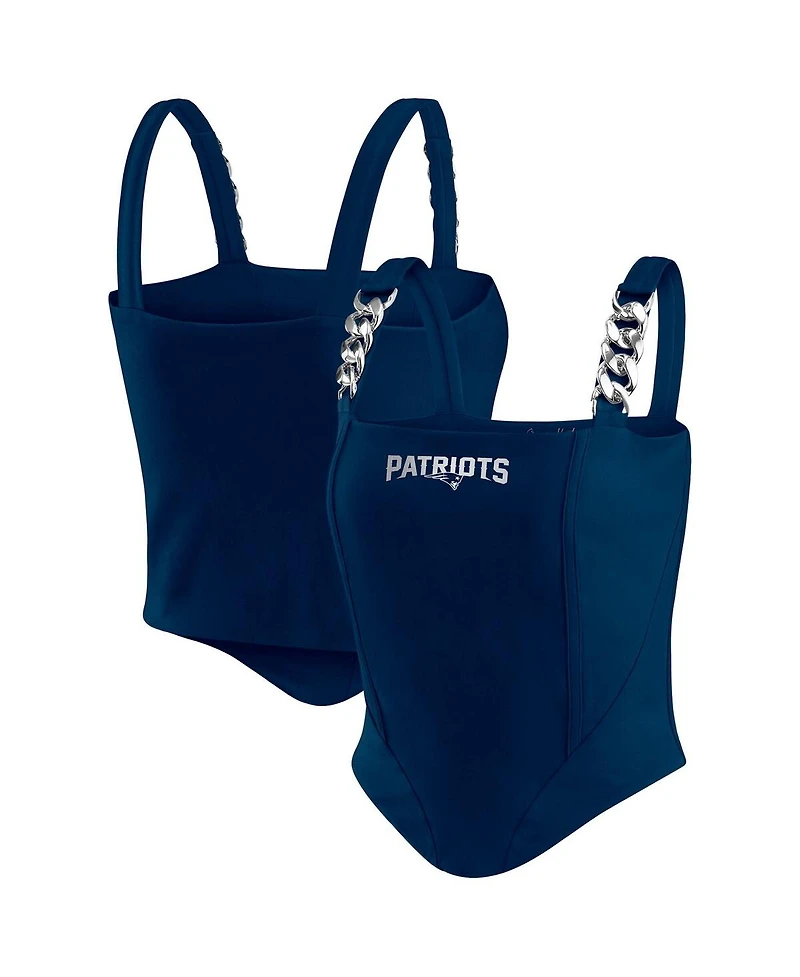 Wear by Erin Andrews Women's Navy New England Patriots Chain Link Corset Top