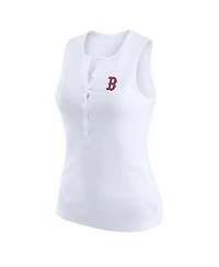 Wear by Erin Andrews Women's White Boston Red Sox Rib-Knit Henley Tank Top