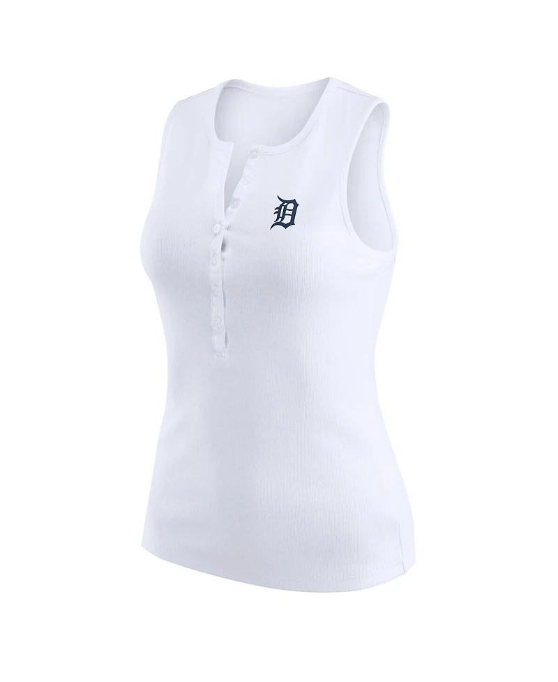 Wear by Erin Andrews Women's White Detroit Tigers Rib-Knit Henley Tank Top