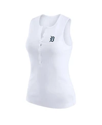 Wear by Erin Andrews Women's White Detroit Tigers Rib-Knit Henley Tank Top