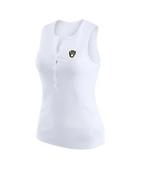 Wear by Erin Andrews Women's White Milwaukee Brewers Rib-Knit Henley Tank Top