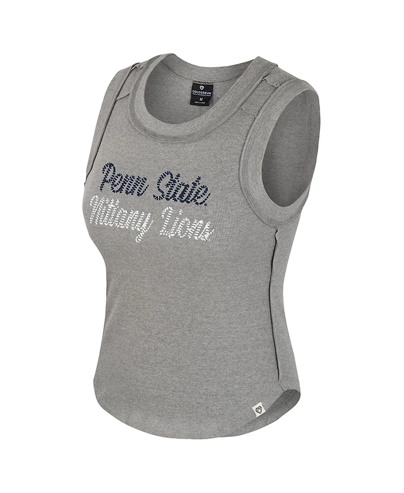 Colosseum Women's Heather Gray Penn State Nittany Lions Beach You Ribbed Tri-Blend Tank Top