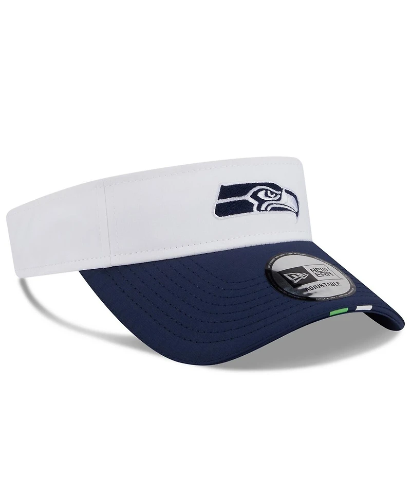 New Era Men's White/College Navy Seattle Seahawks 2025 Nfl Training Camp Adjustable Visor Hat