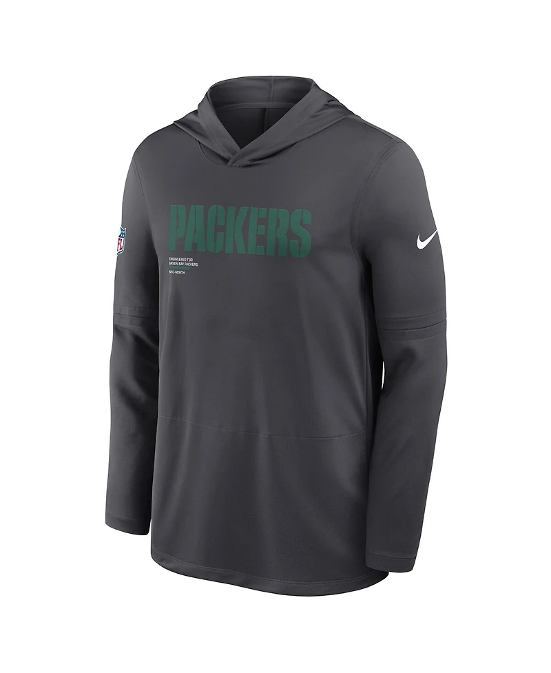 Nike Men's Anthracite Green Bay Packers Sideline Pure Fury Performance Long Sleeve Hoodie T-Shirt