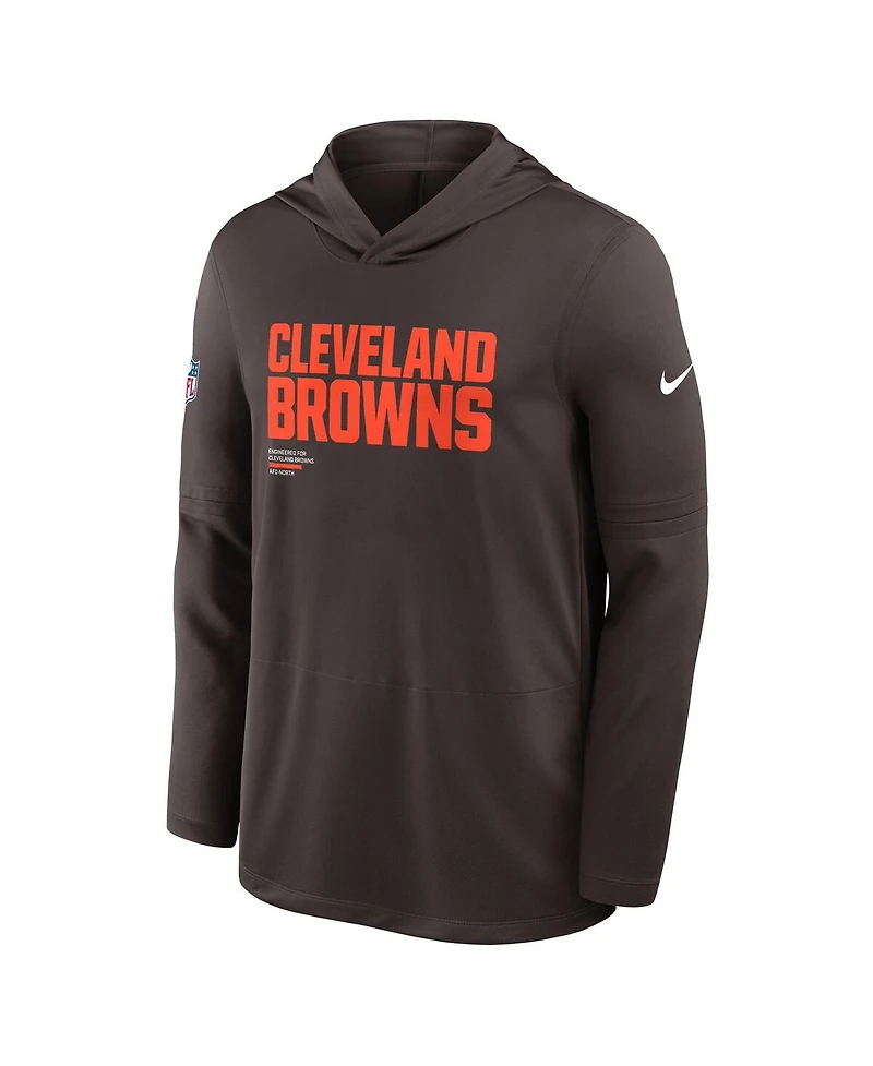 Nike Men's Brown Cleveland Browns Sideline Pure Fury Performance Long Sleeve Hoodie T-Shirt