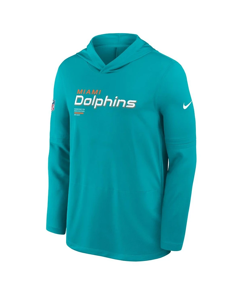 Nike Men's Aqua Miami Dolphins Sideline Pure Fury Performance Long Sleeve Hoodie T-Shirt