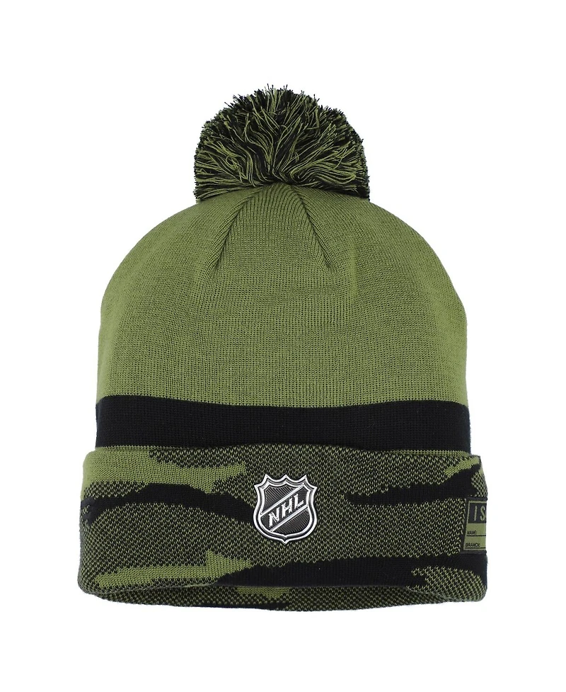 Fanatics Men's Olive Nashville Predators Military Appreciation Cuffed with Pom Knit Hat