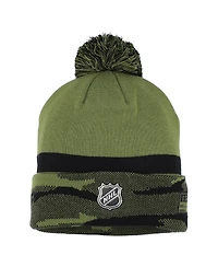 Fanatics Men's Olive Nashville Predators Military Appreciation Cuffed with Pom Knit Hat