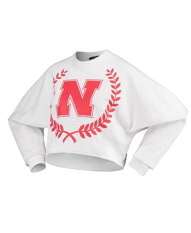 Spirit Jersey Women's White Nebraska Huskers Laurels Crop Long Sleeve T-Shirt
