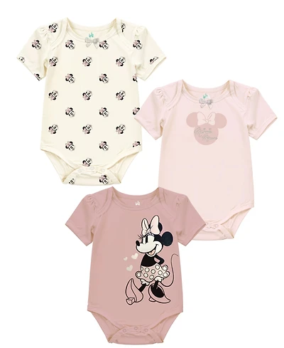 Disney Baby Girls 3-Pack Minnie Mouse Short Sleeve Bodysuit