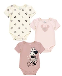 Disney Baby Girls 3-Pack Minnie Mouse Short Sleeve Bodysuit