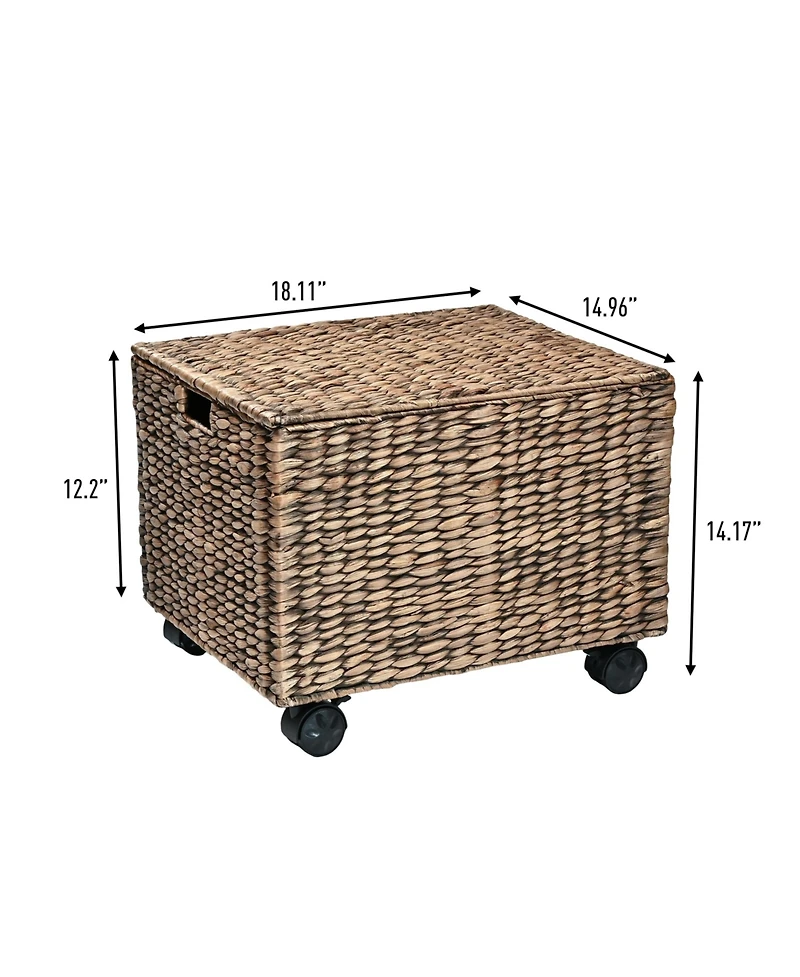 Happimess Ashton 18.11" Classic Farmhouse Hand-Woven Hyacinth Rolling Filing Basket with Lid and 360 Degree Lockable Wheels