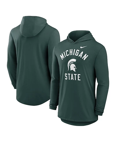 Nike Men's Green Michigan State Spartans Classic Arch Tri-Blend Performance Long Sleeve Hoodie T-Shirt