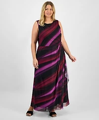 London Times Plus Floral Long-Sleeve Flounce-Hem Midi Dress