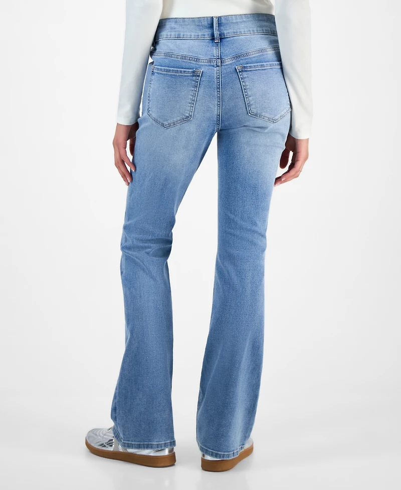 Madden Girl Juniors' Rhinestone Embellished Mid Rise Bootcut Jeans