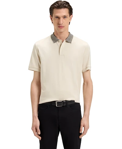Boss by Hugo Men's Patterned Collar Pima-Cotton Polo Shirt