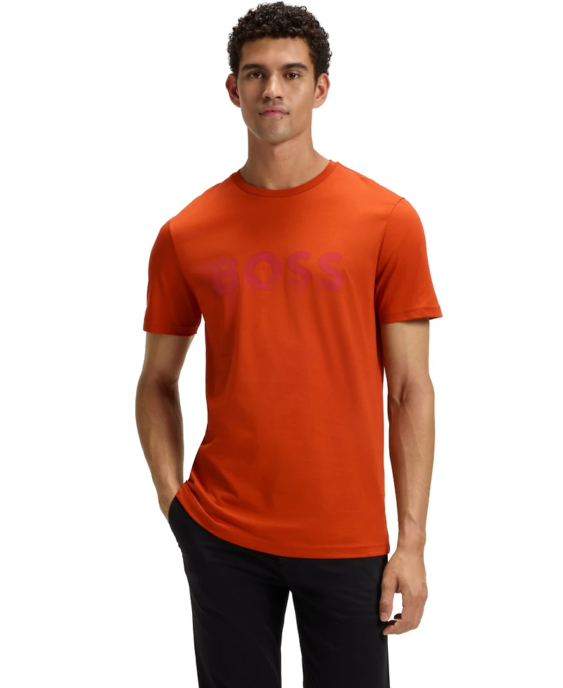 Boss by Hugo Men's Cotton-Jersey Rubber-Print Logo T-Shirt